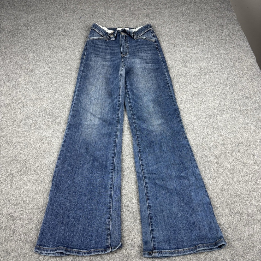 Risen Jeans Womens Size 1 Flare Bell Bottom Distressed Trendy Blue‎ Denim Casual
